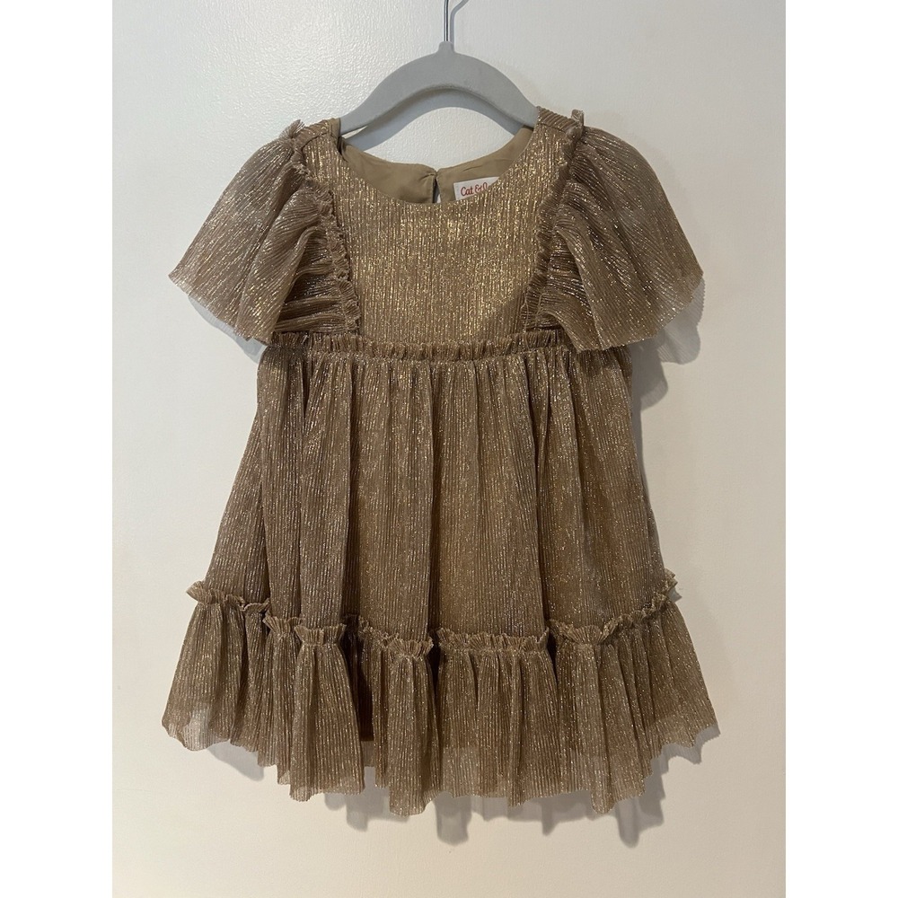 NWT Cat And Jack Gold Tulle Short Sleeve Dress 18‎ Months Baby Holiday Wear